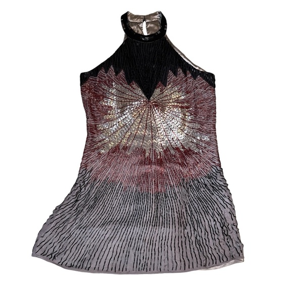 Parker Dresses & Skirts - Parker Silk Beaded Retro Starburst Racerback Mini Dress in Black, Red + Silver